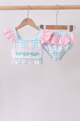 Pink Crocodile Smocked Gingham 2PC Swimsuit - Aaria Tees