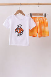 Orange Tennessee Applique Gingham Shorts Set - Aaria Tees