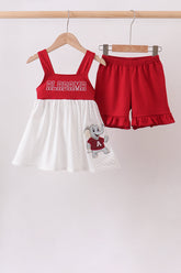 Maroon Alabama Applique Ruffle Shorts Set - Aaria Tees