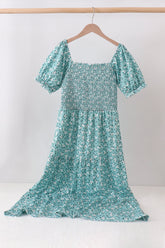 Green Floral Smocked Mom Dress - Aaria Tees