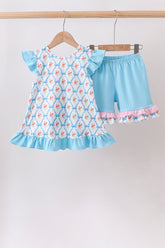 Blue Rose Ruffle Shorts Set - Aaria Tees