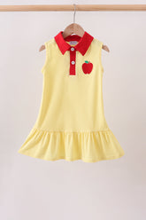 Yellow Apple Crayon Embroidered Ruffle Dress - Aaria Tees
