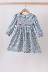 Blue Floral Smocked Dress - Aaria Tees