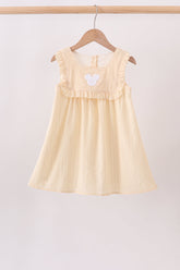 Oatmeal character french knot ruffle dress - Aaria Tees
