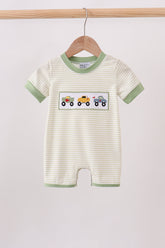Monster truck embroidery stripe romper - Aaria Tees