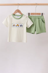 Monster truck embroidery stripe shorts set - Aaria Tees