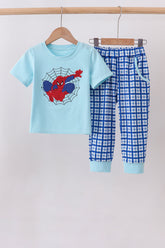 Blue character embroidery pants set - Aaria Tees