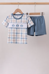 Blue Pumpkin Embroidery Gingham Shorts Set - Aaria Tees