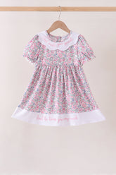 Pink Floral Embroidery Ruffle Dress - Aaria Tees
