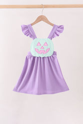 Purple Jack-O-Lantern Applique Ruffle Dress - Aaria Tees