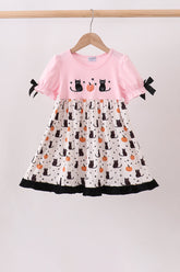 Pink Pumpkin Cat Embroidery Dress - Aaria Tees