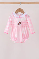 Pink Football Smocked Gingham Bubble - Aaria Tees