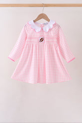 Pink Football Smocked Gingham Dress - Aaria Tees
