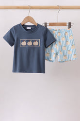 Blue Pumpkin Embroidery Shorts Set - Aaria Tees