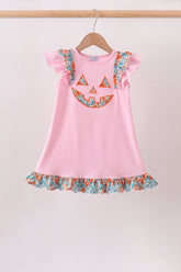 Pink Jack-O-Lantern Applique Ruffle Dress - Aaria Tees