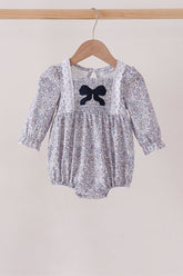 Navy Floral Bow Smocked Bubble - Aaria Tees