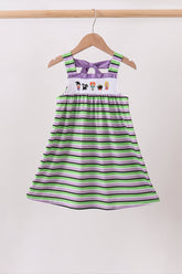 Purple witch embroidery bow stripe dress - Aaria Tees