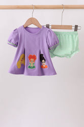 Purple witch applique stripe bloomer set - Aaria Tees