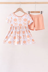 Coral Pumpkin Bow Bamboo Set - Aaria Tees