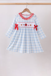 Blue Farm Embroidery Ruffle Gingham Dress - Aaria Tees