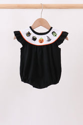 Black Pumpkin cat Embroidery Ruffle Bubble - Aaria Tees