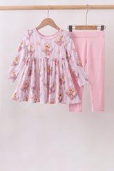 Pink princess floral stripe bamboo pants set - Aaria Tees