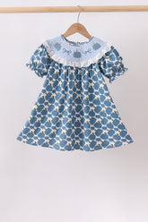 Blue pumpkin bow smocked lace dress - Aaria Tees