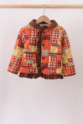 Brown Patchwork Floral Ruffle Jacket - Aaria Tees