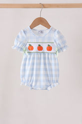Blue Pumpkin Embroidery Gingham Bubble - Aaria Tees