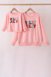 Pink Holly Jolly French Knot Mom&me Top - Aaria Tees