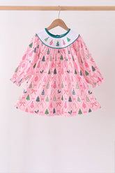 Pink Christmas Tree Embroidery Dress - Aaria Tees