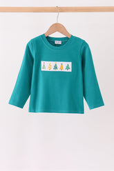 Green Christmas Tree Embroidery Top - Aaria Tees
