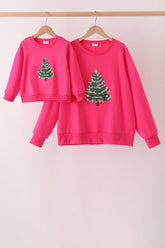 Hot Pink Christmas Tree Sequin Mom&me Top - Aaria Tees