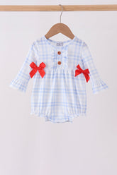 Blue Plaid Bow Ruffle Bubble - Aaria Tees