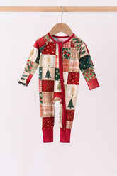 Maroon Checkered Tree Bamboo Romper - Aaria Tees