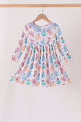 Blue princess ruffle bamboo dress - Aaria Tees