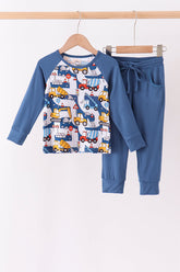 Navy Excavator Bamboo Pants Set - Aaria Tees