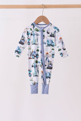 Blue Excavator Bamboo Romper - Aaria Tees