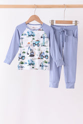 Blue Excavator Bamboo Pajama Set - Aaria Tees