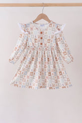 Khaki farm checkered ruffle dress - Aaria Tees