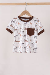 Brown zoo animal pocket top - Aaria Tees