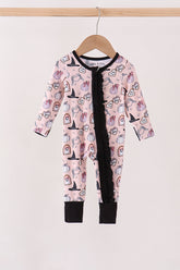 Pink Spooky embroidery bamboo ruffle romper - Aaria Tees