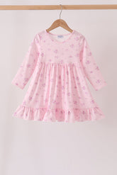 Pink floral bow ruffle dress - Aaria Tees