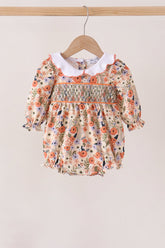 Coral floral smocked bubble - Aaria Tees