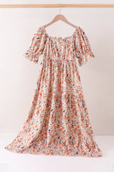 Coral floral tiered mom dress - Aaria Tees