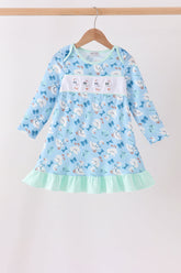 Blue goose bow embroidery ruffle dress - Aaria Tees