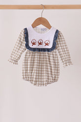 Teal cotton embroidery gingham ruffle bubble - Aaria Tees