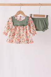 Green floral ruffle bloomer set - Aaria Tees