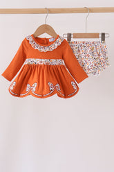 Orange floral ruffle bloomer set - Aaria Tees