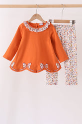 Orange floral ruffle pants set - Aaria Tees
